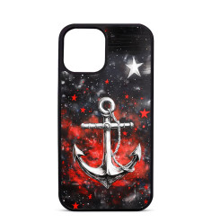 Personalised Case Trop Saint for iPhone 14 15 16 Pro Max Silver Anchor Red and Silver Stars