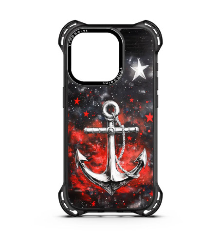 Coque Personnalisée Trop Saint pour iPhone 14 15 16 Pro Max Ancre Argentée Rouge et Etoiles Argentées