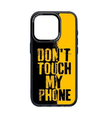 Coque Personnalisée Trop Saint pour iPhone 14 15 16 Pro Max Noir et Jaune Dont Touch My Phone