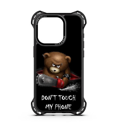 Coque Personnalisée Trop Saint pour iPhone 14 15 16 Pro Max Ours avec Tronçonneuse Don't Touch My Phone