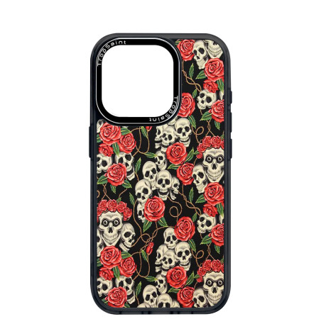 Coque Personnalisée Trop Saint pour iPhone 14 15 16 Pro Max Coco Tête de mort avec Fleurs