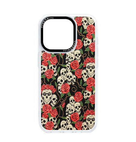 Coque Personnalisée Trop Saint pour iPhone 14 15 16 Pro Max Coco Tête de mort avec Fleurs