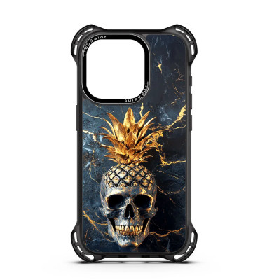 Coque Personnalisée Trop Saint pour iPhone 14 15 16 Pro Max Tête de mort Ananas Marbre Doré
