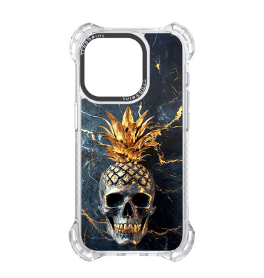 Coque Personnalisée Trop Saint pour iPhone 14 15 16 Pro Max Tête de mort Ananas Marbre Doré