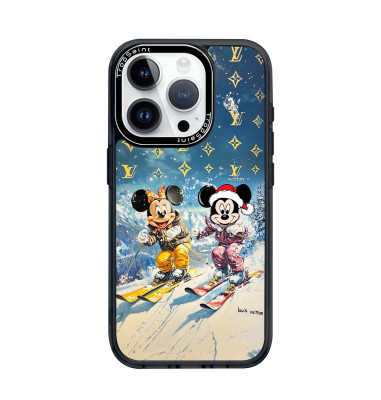 Coque sur mesure pour iPhone 16 15 14 pro Max Mickey and Minnie Mouse SKI Courchevel louis vuitton