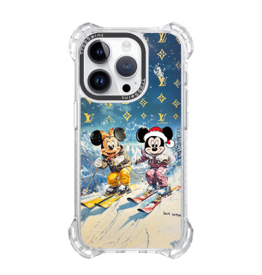 Coque sur mesure pour iPhone 16 15 14 pro Max Mickey and Minnie Mouse SKI Courchevel louis vuitton