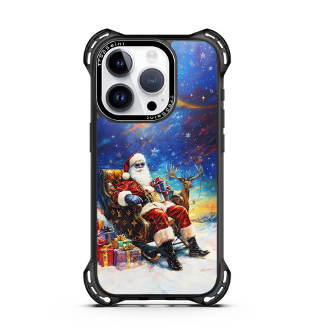 Coque sur mesure pour iPhone 16 15 14 pro Max Père Noël calèche Louis Vuitton et cadeaux de luxe