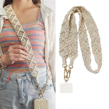 Macramé Phone Chain Beige – Crossbody Strap Lanyard | Trop Saint