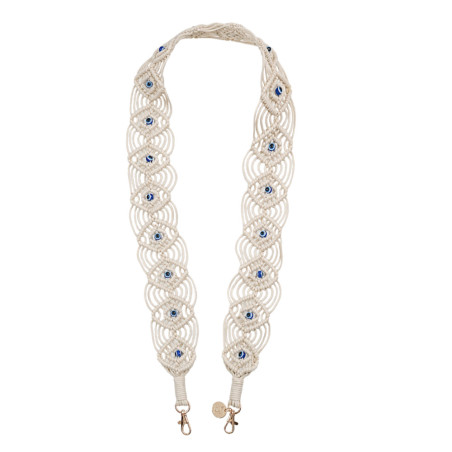 Macramé Crossbody Phone Chain Beige — Evil Eye Beads | Trop Saint