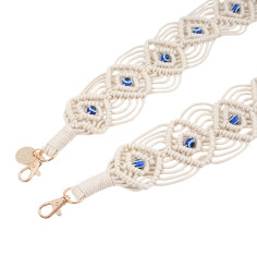 Chaîne téléphone macramé Beige — Perles œil porte-bonheur (Evil Eye) | Trop Saint 2