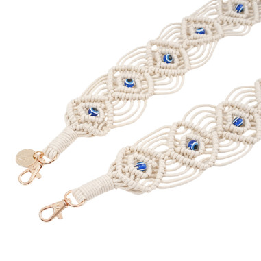 Macramé Crossbody Phone Chain Beige — Evil Eye Beads | Trop Saint