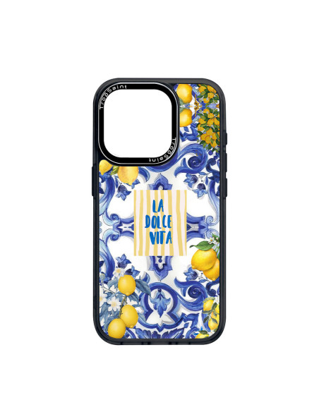 Coque Personnalisée Trop Saint pour iPhone 14 15 16 17 Pro Max Air - Citrons Bleu et Jaune Dolce Vita