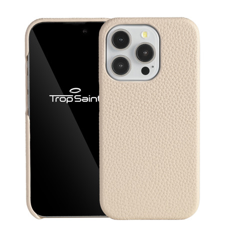 Beige Litchi-Grain Leather MagSafe iPhone Case