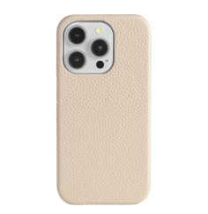 Coque iPhone en cuir grainé beige MagSafe – Style litchi 2