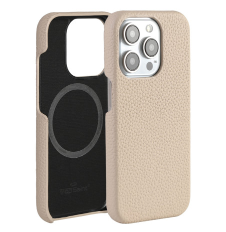 Beige Litchi-Grain Leather MagSafe iPhone Case