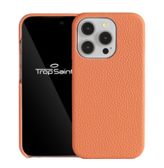 Coque iPhone en cuir grainé orange MagSafe – Style litchi