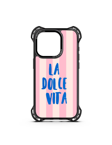 Coque Trop Saint Imprimée pour iPhone 12 13 14 15 16 17 18 Pro Max Air, Dolce Vita Rayures Roses