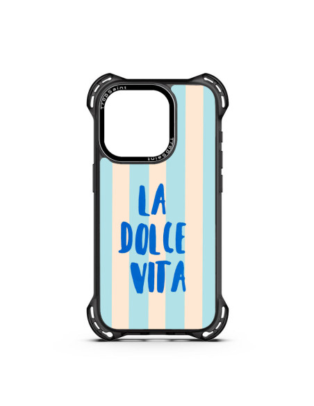 Coque Trop Saint Imprimée pour iPhone 12 13 14 15 16 17 18 Pro Max Air, Dolce Vita Rayures Bleus