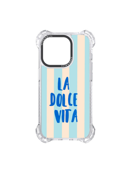 Coque Trop Saint Imprimée pour iPhone 12 13 14 15 16 17 18 Pro Max Air, Dolce Vita Rayures Bleus