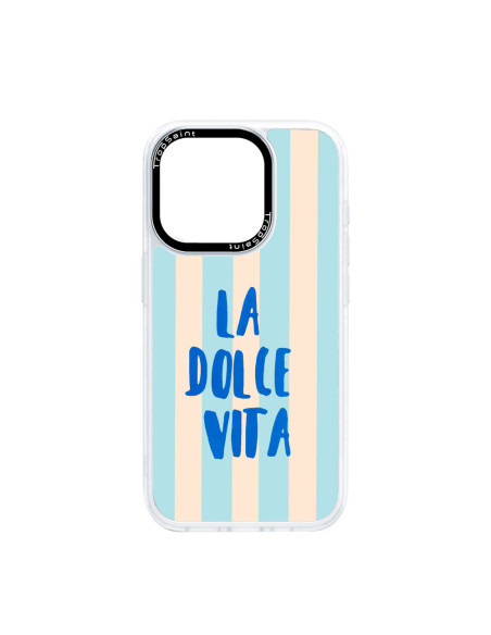 Coque Trop Saint Imprimée pour iPhone 12 13 14 15 16 17 18 Pro Max Air, Dolce Vita Rayures Bleus