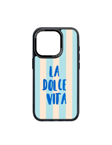 Coque Trop Saint Imprimée pour iPhone 12 13 14 15 16 17 18 Pro Max Air, Dolce Vita Rayures Bleus