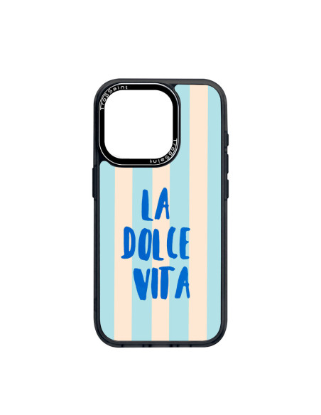 Coque Trop Saint Imprimée pour iPhone 12 13 14 15 16 17 18 Pro Max Air, Dolce Vita Rayures Bleus