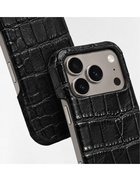Crocodile Aligator Leather iPhone 15 16 17 18 Pro Max Himalayan Black